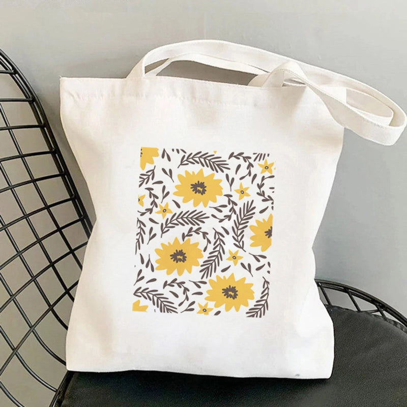 Women's Medium Canvas Flower Basic Classic Style Square Open Canvas Bag