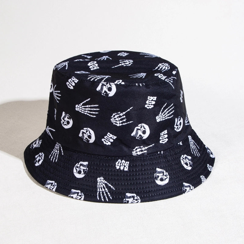 Unisex Casual Hip-Hop Skull Wide Eaves Bucket Hat