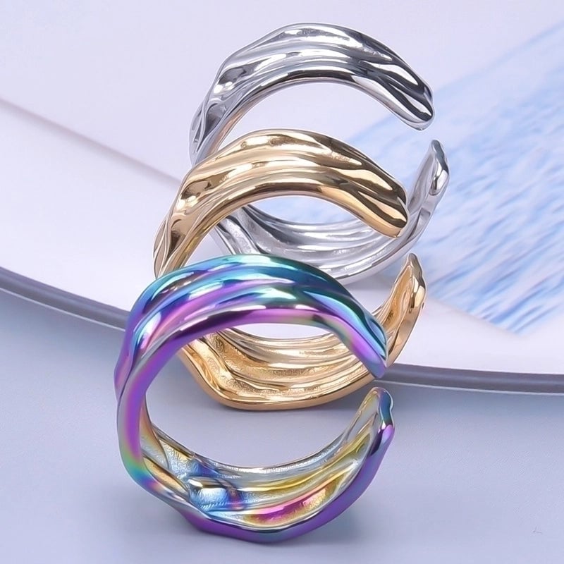 Hip-Hop Geometric 304 Stainless Steel 18K Gold Plated Plating Open Ring