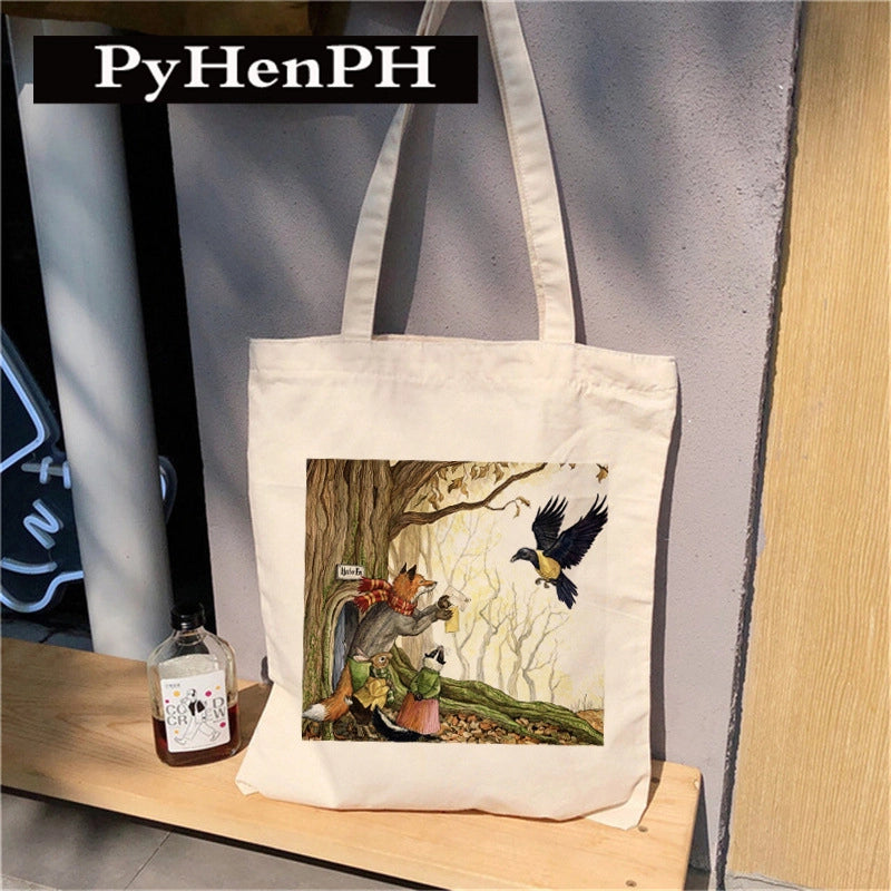 Women's Canvas Printing Animal Streetwear Square Open Canvas Bag