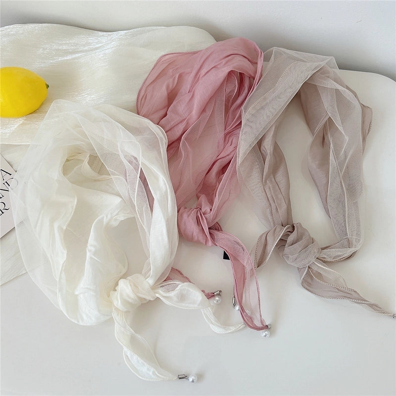 Pearl Lace Stitching Diamond Small Scarf Women's Spring And Autumn Professional  Small Scarf Headscarf Decorative Scarf