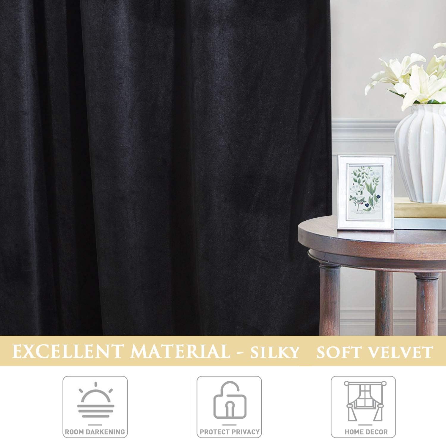 Black-Velvet Window Curtains (Ultra Soft)