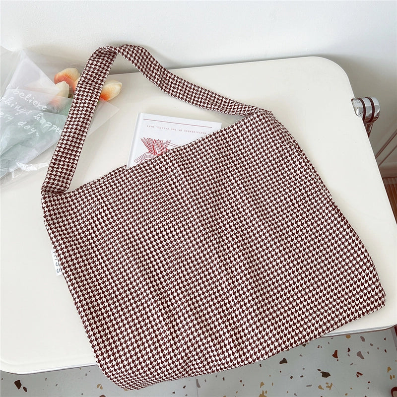 Women's Medium Canvas Flower Basic Classic Style Square Open Canvas Bag