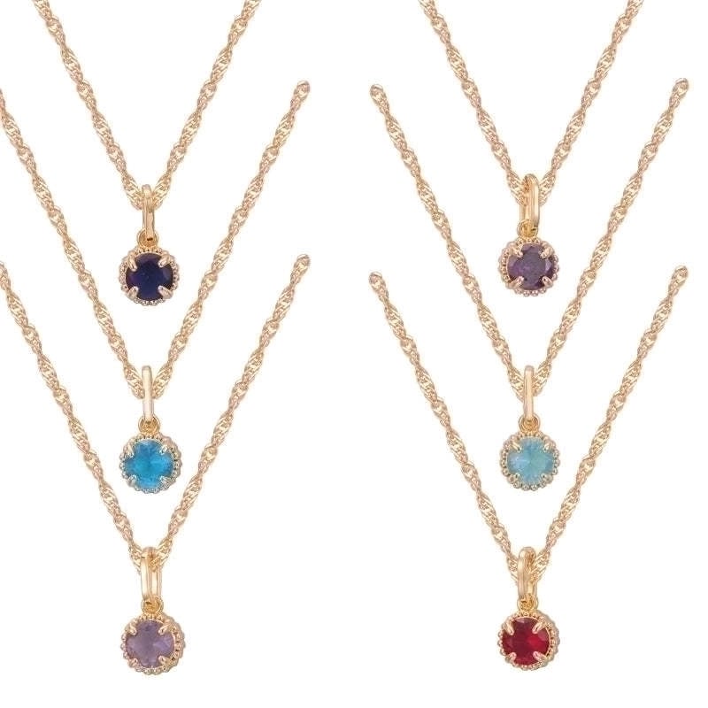 201 Stainless Steel 304 Stainless Steel Glass Gold Plated Elegant Minimalist Plating Inlay Round Birthstone Zircon Pendant Necklace