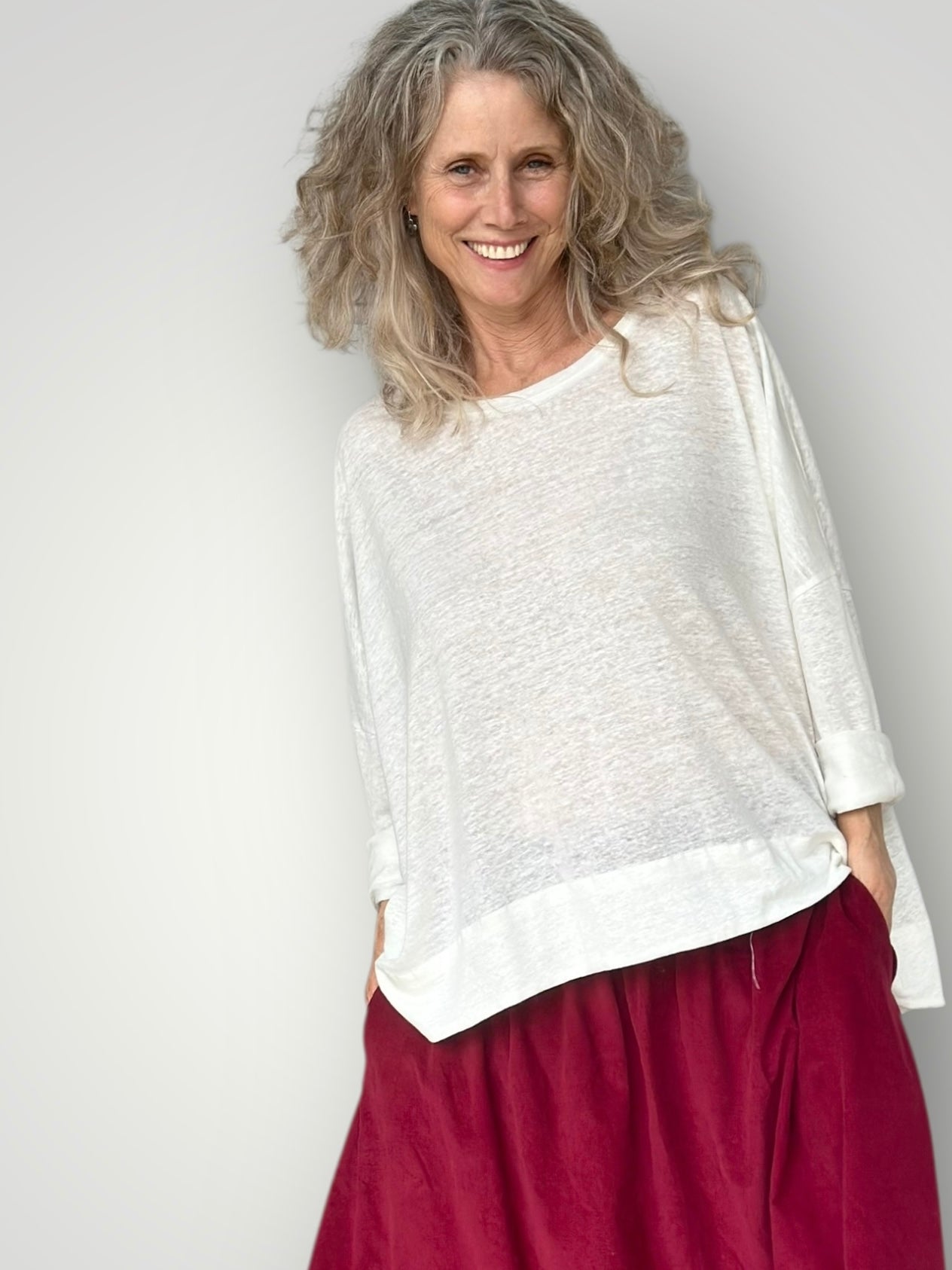 nina top - ivory linen knit