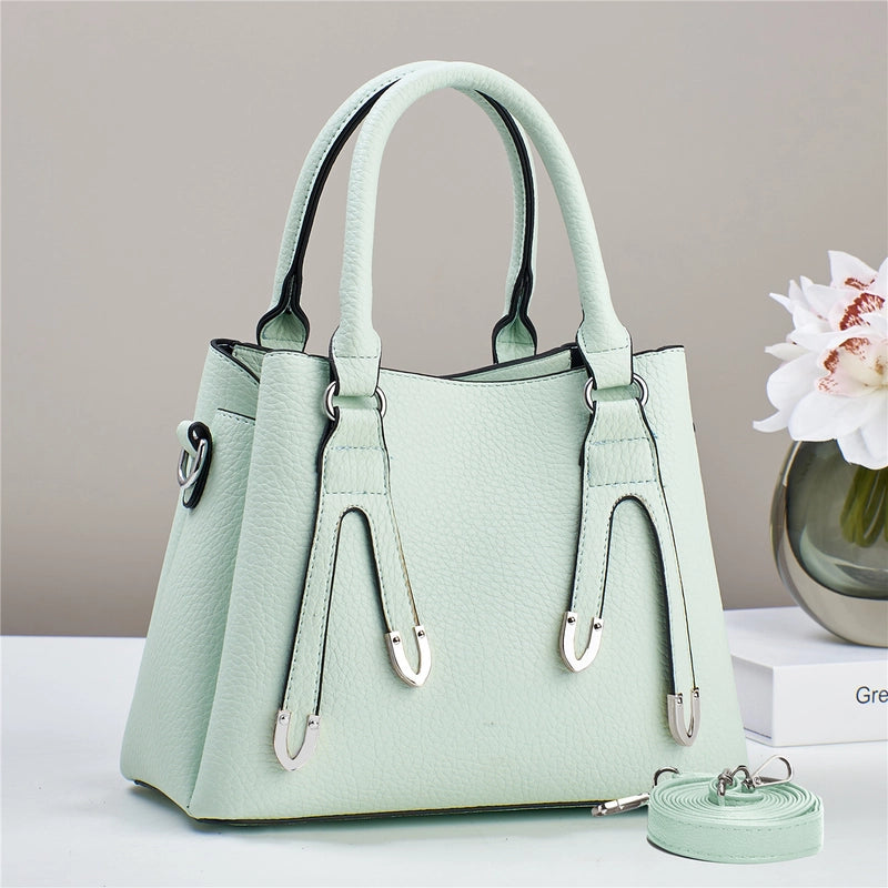 Women's Pu Leather Solid Color Basic Sewing Thread Bucket Zipper Handbag