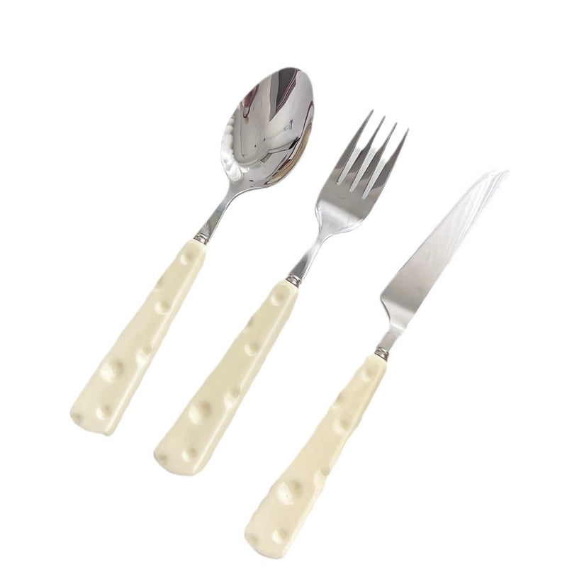 Light Luxury Cutlery And Fork Spoon Cute Cheese Household Portable Stainless Steel Steak Cutlery And Fork Western Tableware Dessert Spoon