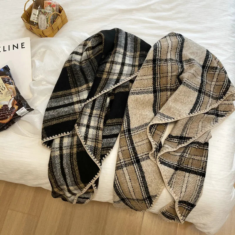 Women's Elegant Streetwear Color Block Lattice Polyester Shawl