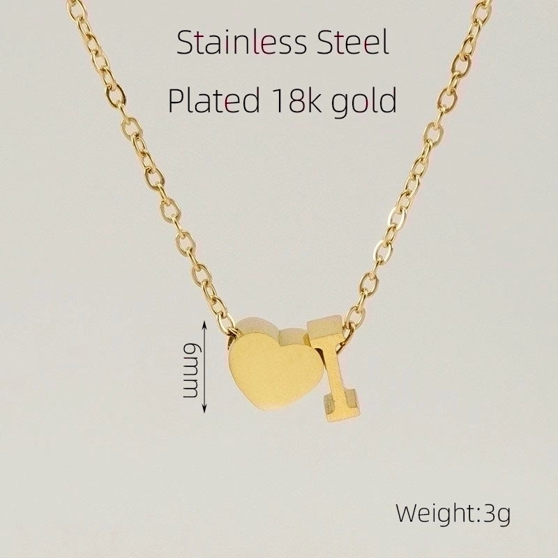 304 Stainless Steel 18K Gold Plated Casual French Style Plating Letter Heart Shape Pendant Necklace