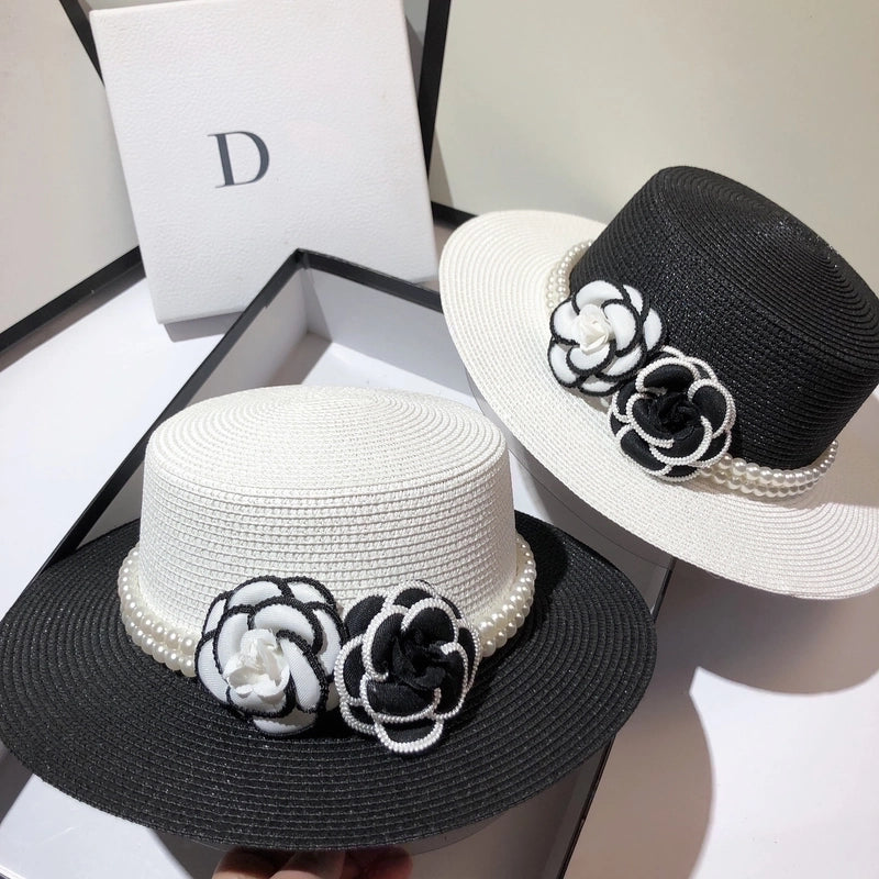 Women's Elegant Pastoral Minimalist Color Block Flowers Big Eaves Straw Hat