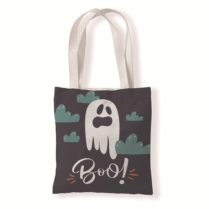 Halloween Unisex Medium Canvas Pumpkin Letter Elegant Streetwear Square Open Canvas Bag