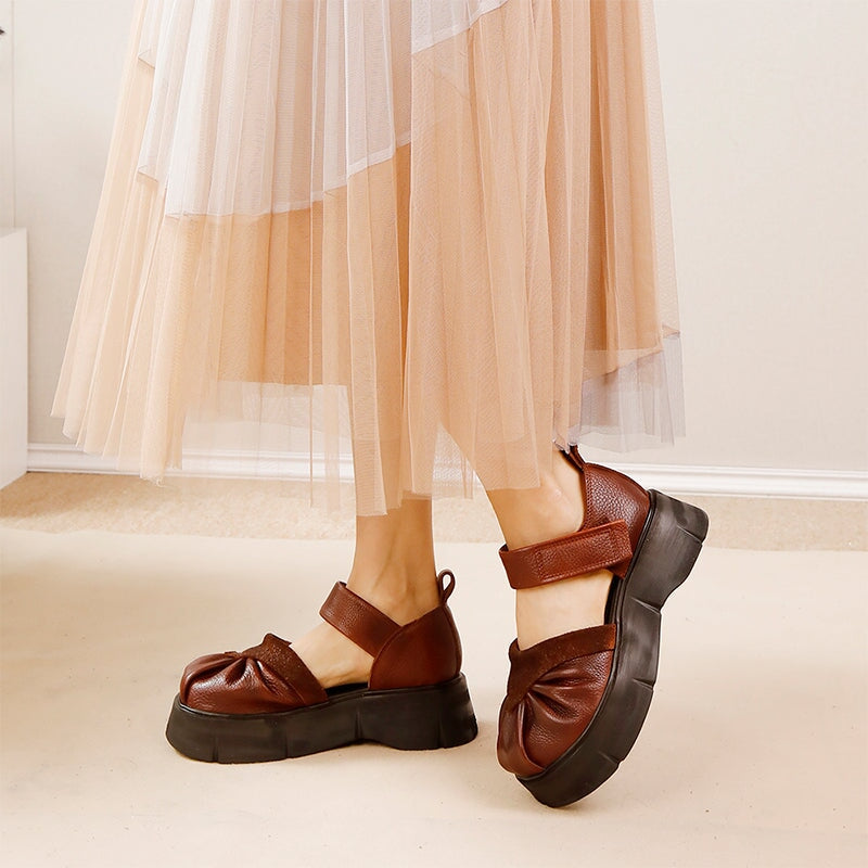 60mm Chunky Sole Cow Leather Mary Jane Platform Shoes in Black/Brown