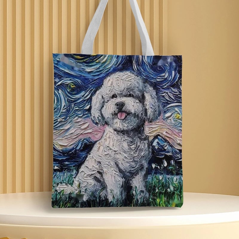 Women's Medium Canvas Animal Basic Classic Style Square Open Canvas Bag