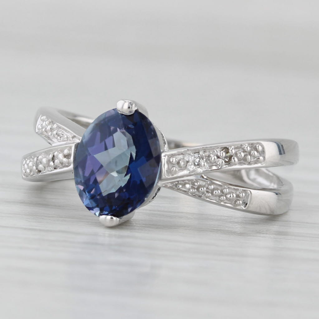 2.10ct Blue Mystic Topaz Ring 10k White Gold Size 8 Diamond Accents