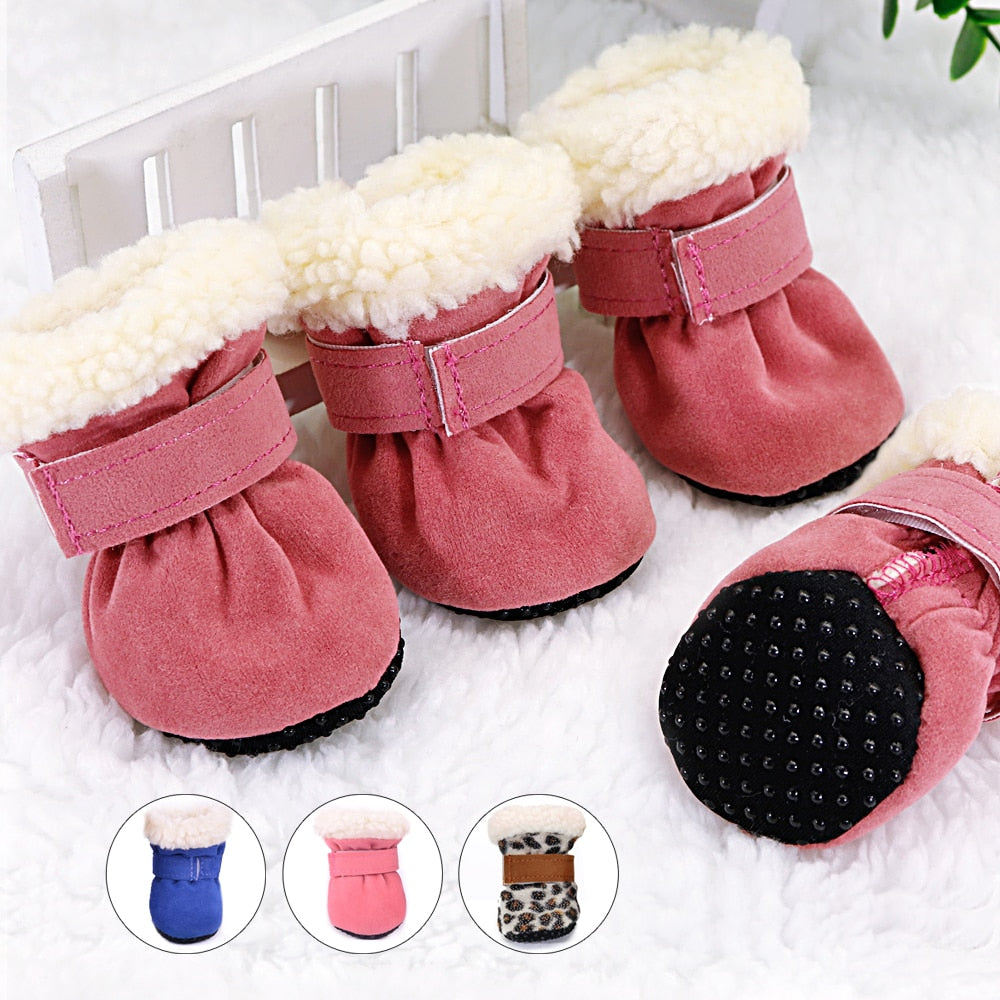 4pcs Furry Warm Dog Shoes