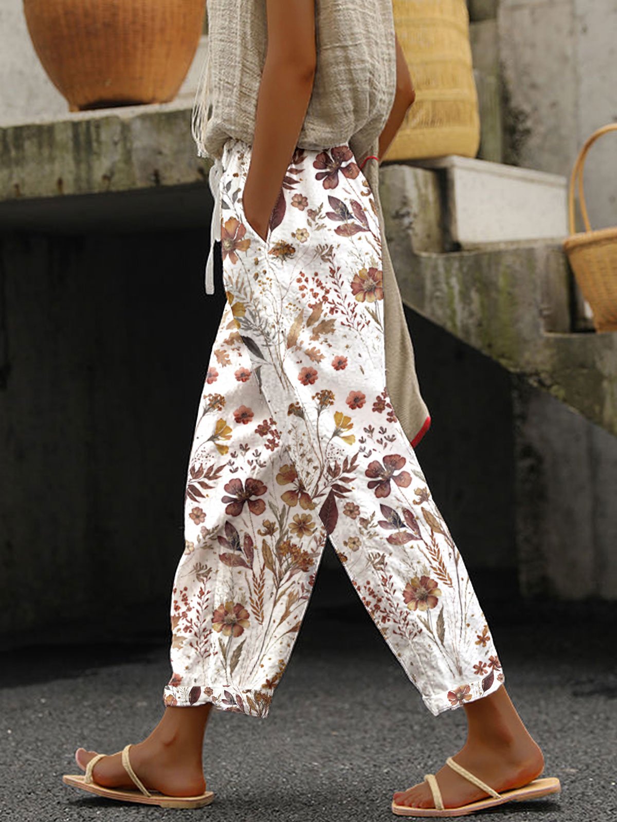 Women's Retro Botanical Floral Print Casual Pants