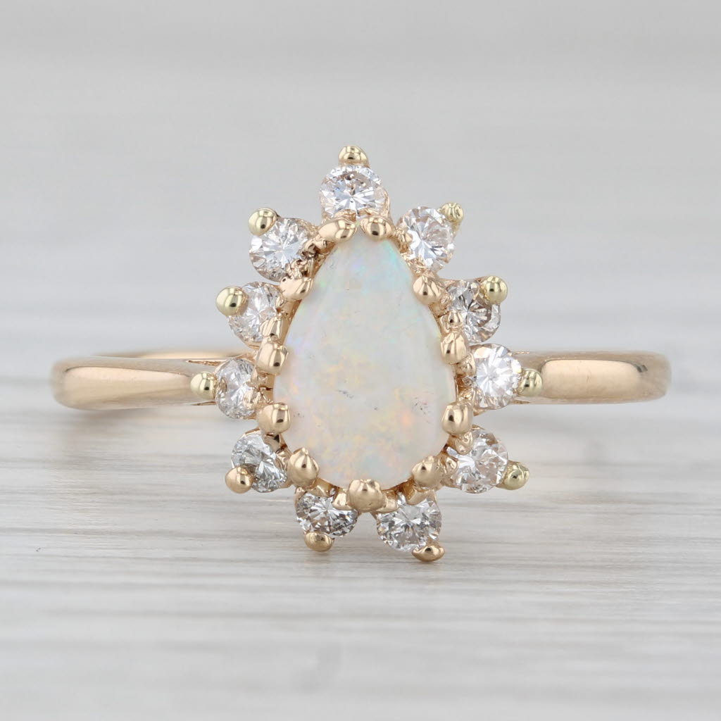 Opal 0.38ctw Diamond Halo Ring 14k Yellow Gold Size 8 Pear Cabochon