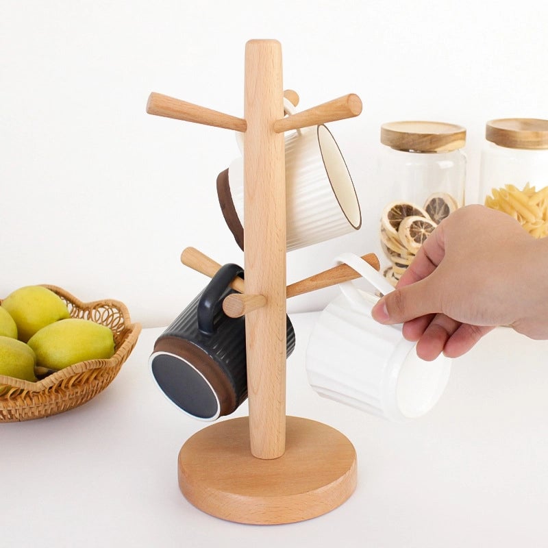 Wooden Six-claw Cup Holder Creative Beech Cup Drain Hanger Household Water Cup Mug Storage Rack