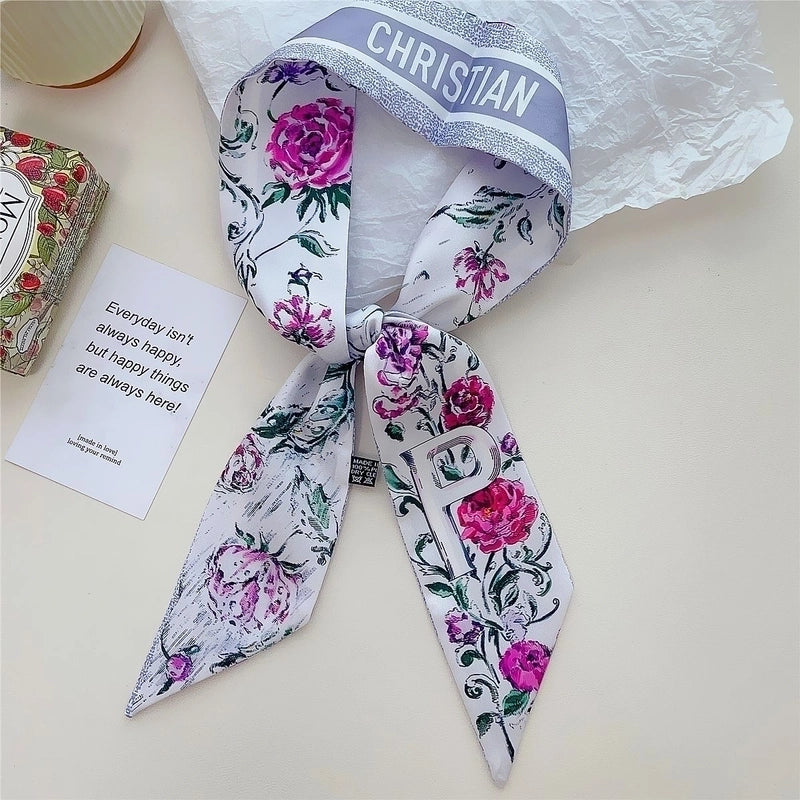 Women's Lady Flower Satin Printing Silk Scarf