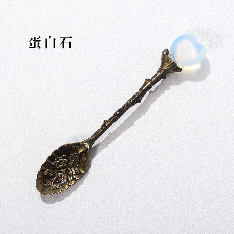 Natural Amethyst Flower Decor Copper Creative Long Handle Spoon