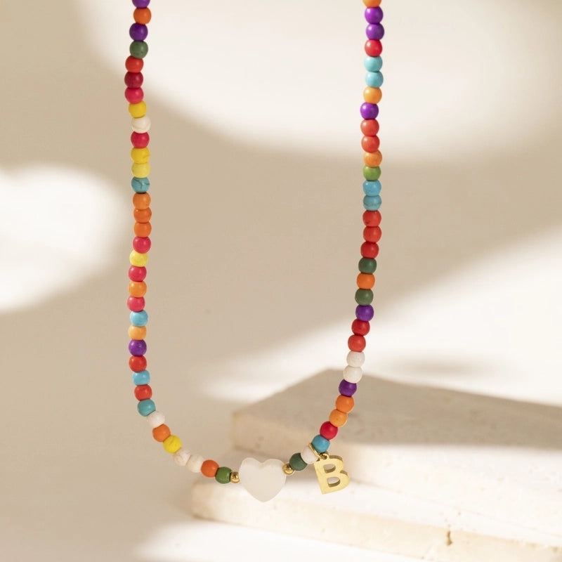 Cute Geometric 304 Stainless Steel Beaded Chain Pendant Necklace