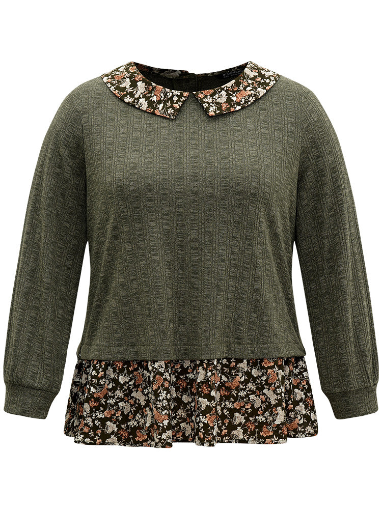 Ditsy Floral Patchwork Button Detail Lapel Collar T-shirt