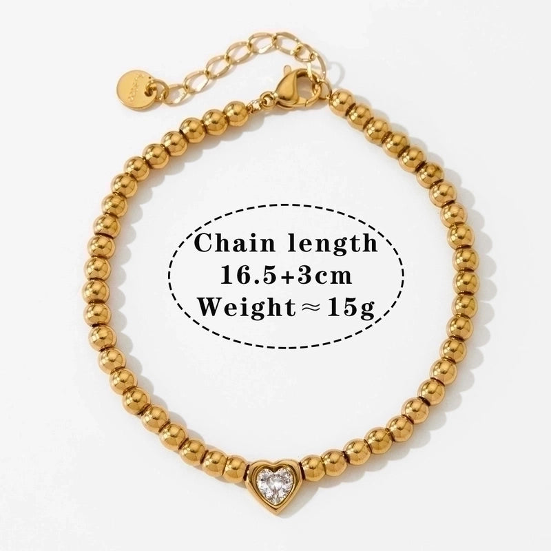 Modern Style Minimalist Heart Shape 304 Stainless Steel Zircon 16K Gold Plated White Gold Plated Gold Plated Plating Bracelets Necklace