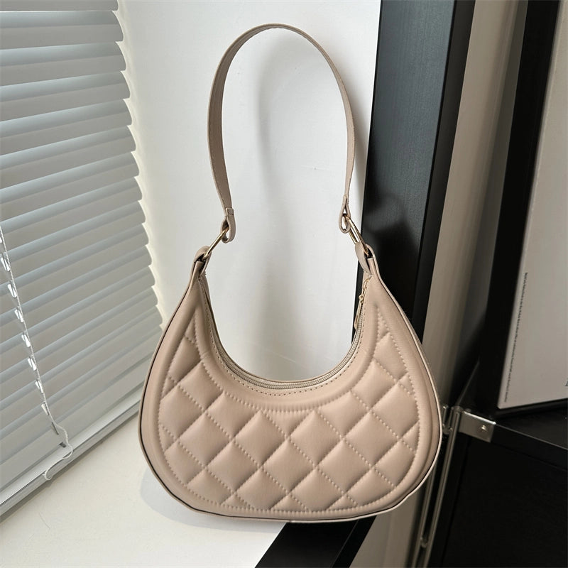 Women's Small Pu Leather Solid Color Streetwear Dumpling Shape Zipper Shoulder Bag Underarm Bag