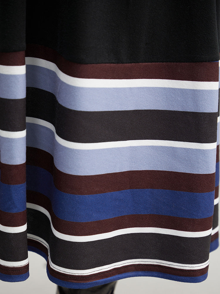 Striped Patchwork Contrast Crew Neck Dress