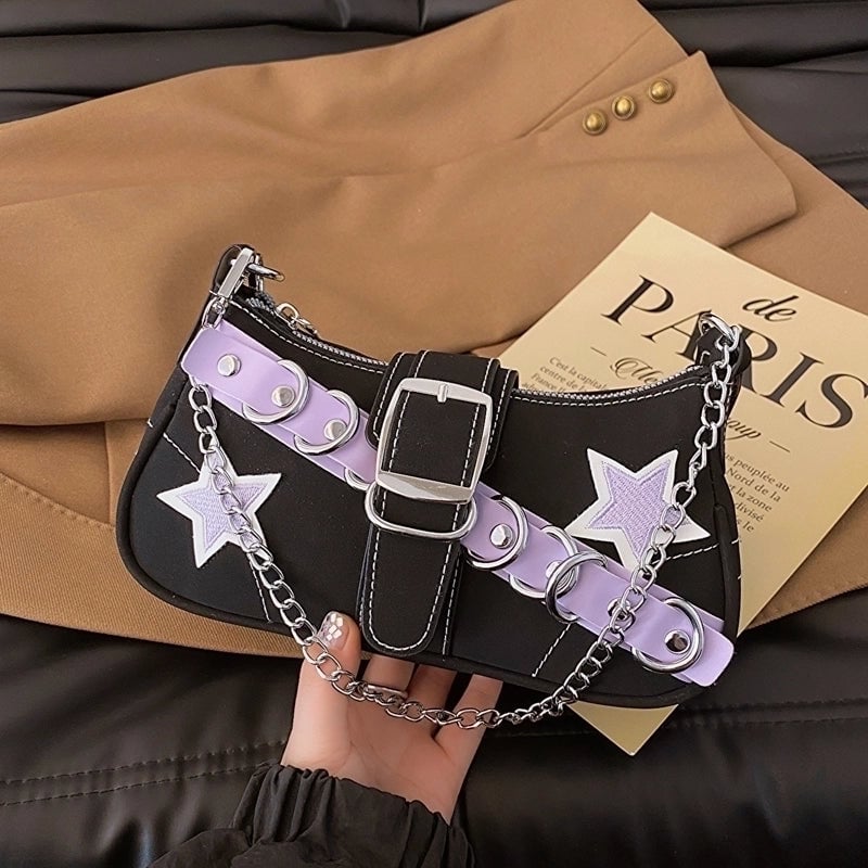 Women's Medium Pu Leather Star Streetwear Pillow Shape Buckle Underarm Bag