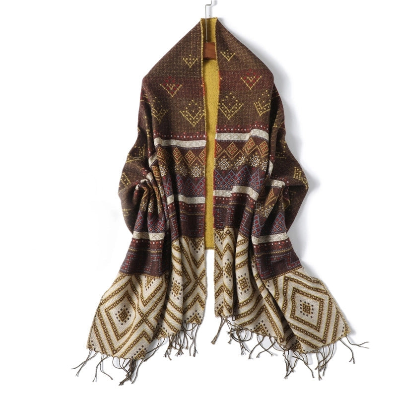 Fashion Diamond Plaid Shawl Scarf Women's Winter Warm Scarf Tassel Artificial Cashmere Scarf Double-Sided Color Matching