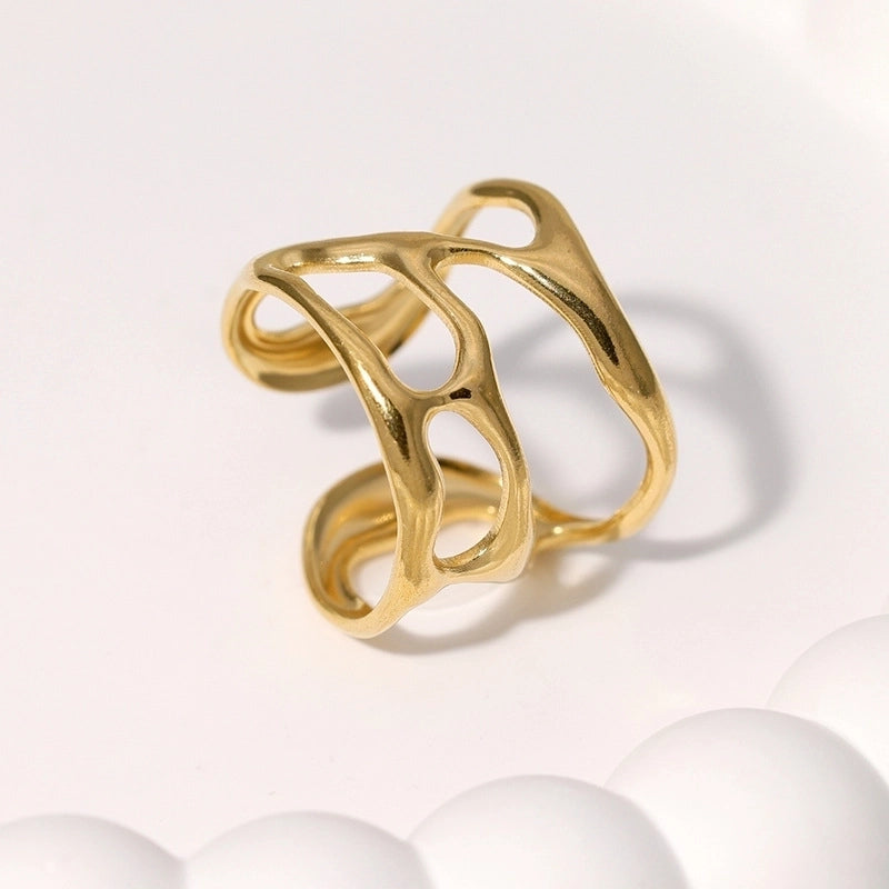 Casual Minimalist Geometric 304 Stainless Steel Hollow Out Inlay Open Rings