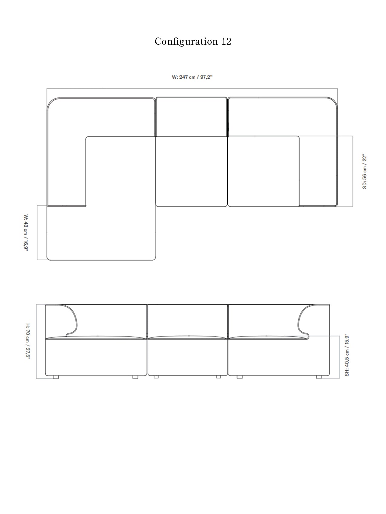 Eave Modular Sofa. 3-seater. Configurations 11-12