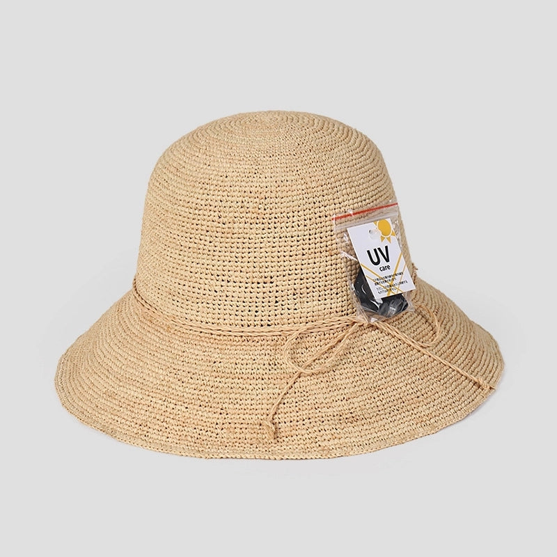 Women's Vacation Beach Solid Color Bow Knot Big Eaves Straw Hat