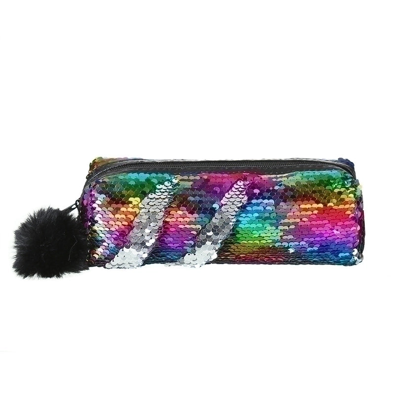 Fashion New Fur Ball Sequins Cosmetic Pencil Case Mermaid Storage Bag