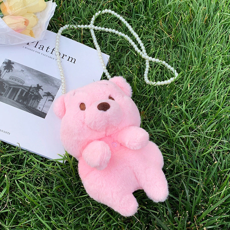 Women's Small Plush Little Bear Cute Zipper Crossbody Bag