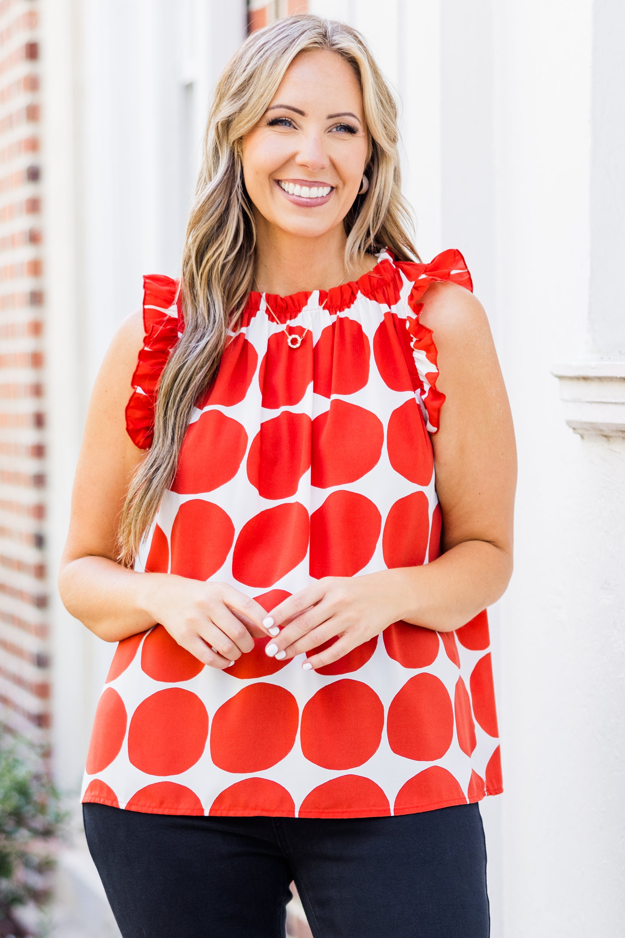 Calm Before The Score Top. Tomato Red