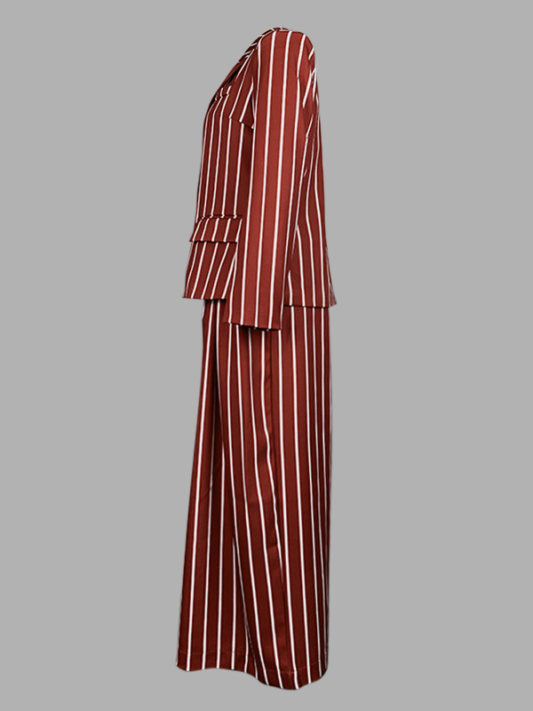 Long Sleeves Loose Striped Notched Collar Blazer Outerwear