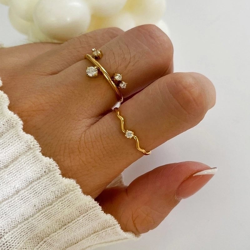 Geometric 316L Stainless Steel  Zircon 18K Gold Plated Irregular Inlay Rings