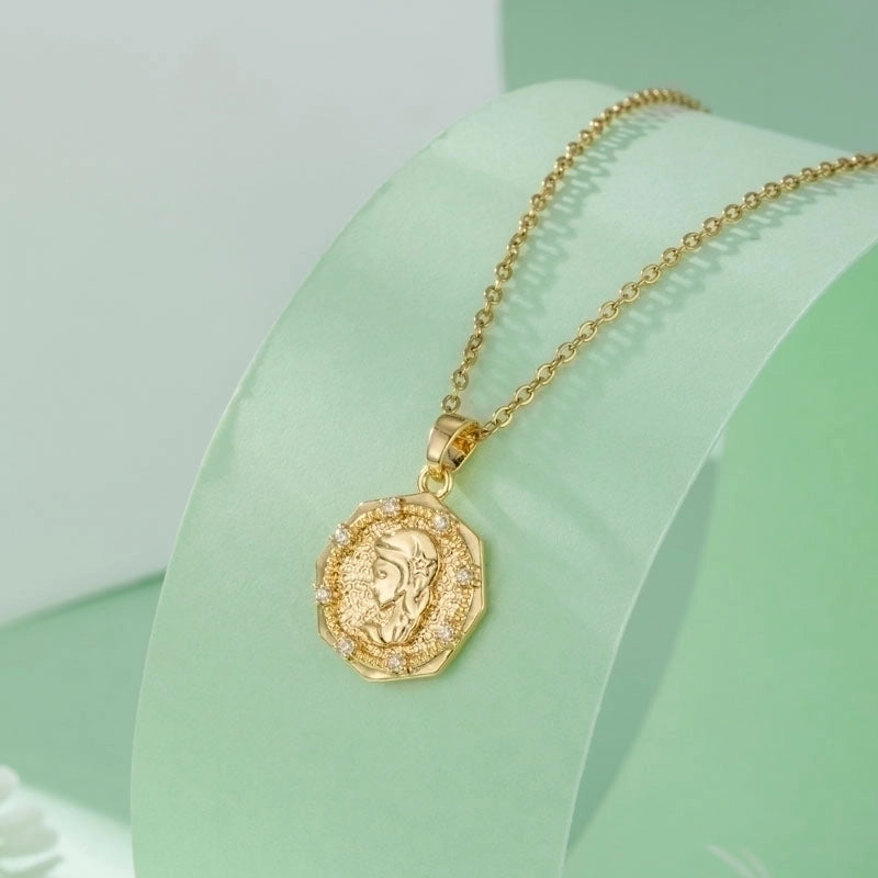 Stainless Steel Titanium Steel 18K Gold Plated Elegant Plating Inlay Maple Leaf Eye Butterfly Zircon Pendant Necklace