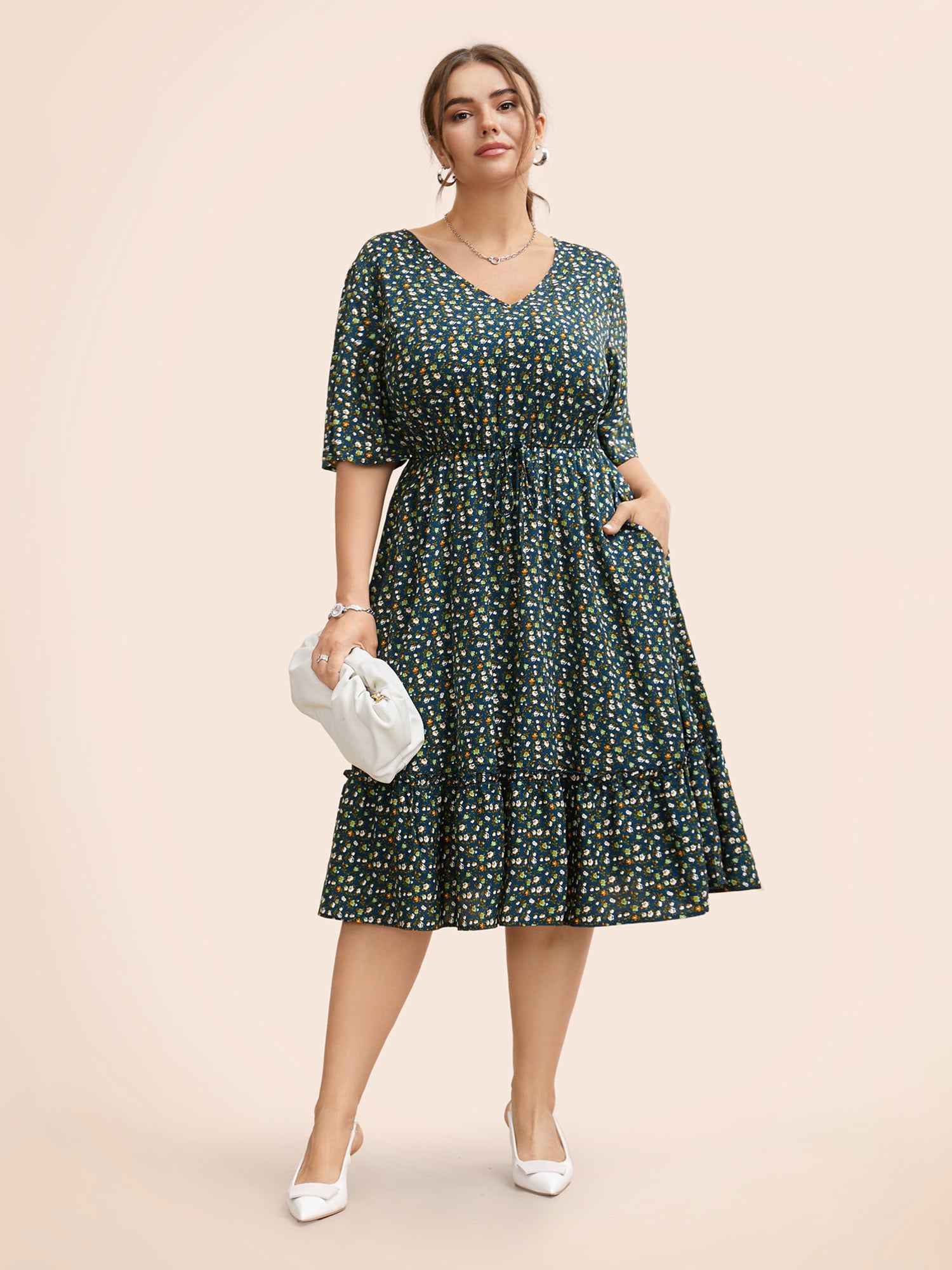 Ditsy Floral Frill Trim Tie Knot Dress