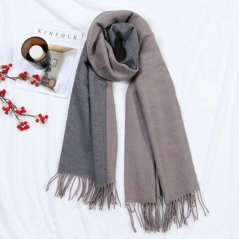 Autumn And Winter New Thickened Cashmere Double-Sided Scarf Women's Popular Versatile Color Matching Shawl Scarf