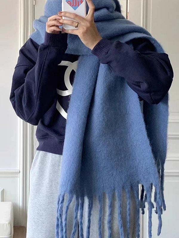 Solid Color Mohair Scarf For Women Autumn And Winter New Thick Braid Winter Student Shawl Scarf