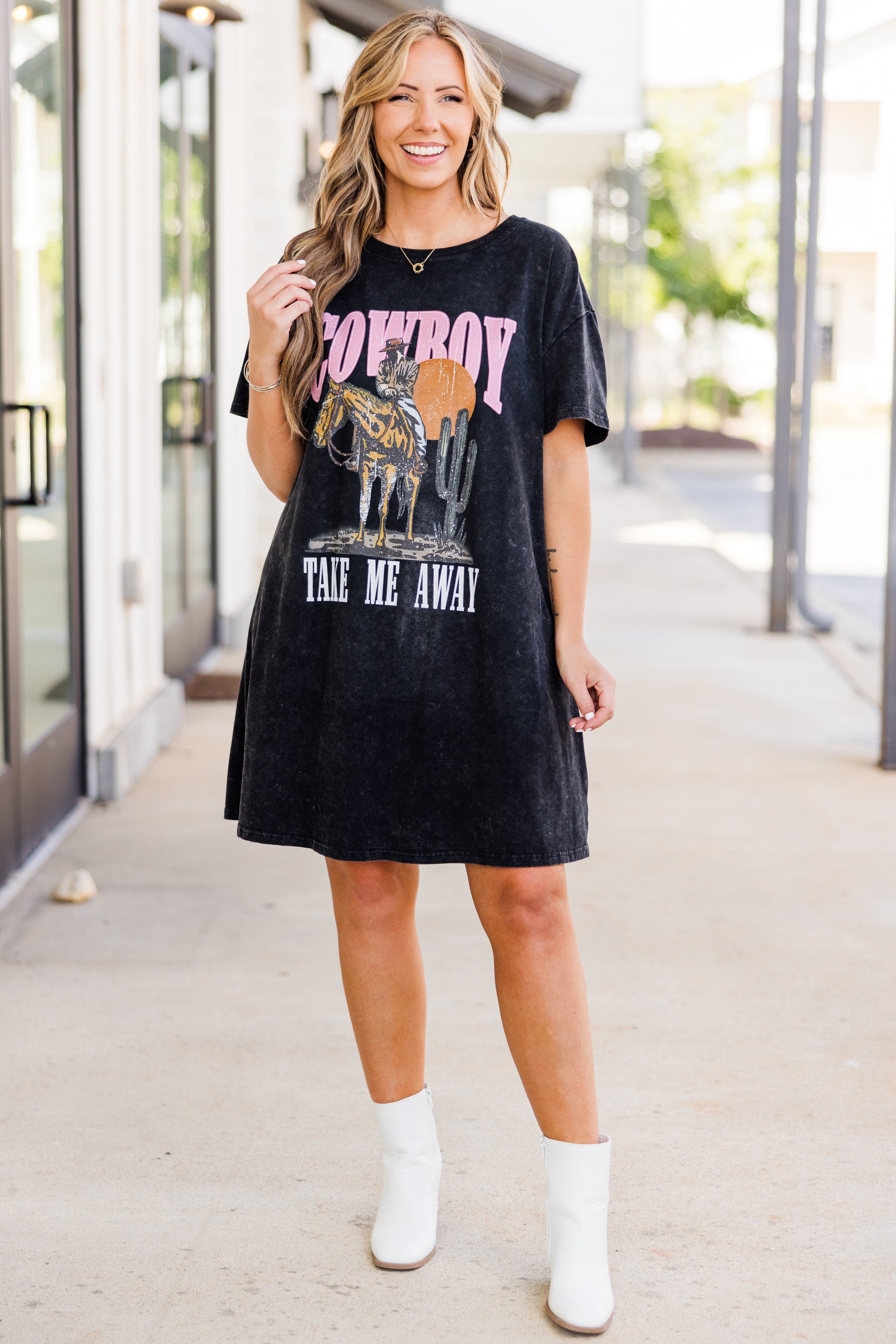 Cowboy Take Me Away T-Shirt Dress. Black