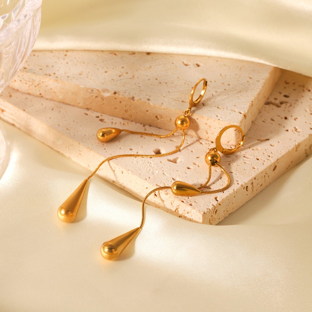 18K Gold Stainless Steel Tassel Earrings Water Drop Earrings Ins Style Niche Design Earrings