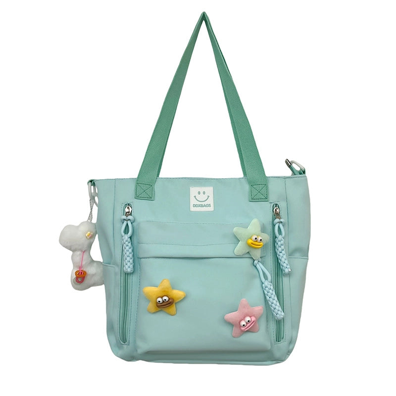 Women's Medium Nylon Cartoon Star Cute Preppy Style Square Zipper Shoulder Bag