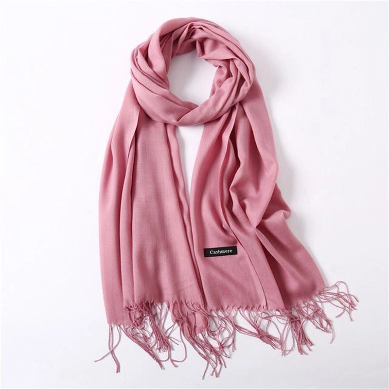 Women's Elegant Classic Style Solid Color Polyester Tassel Scarf