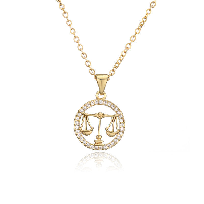 Unisex Geometric Zodiac Copper Inlay Necklaces