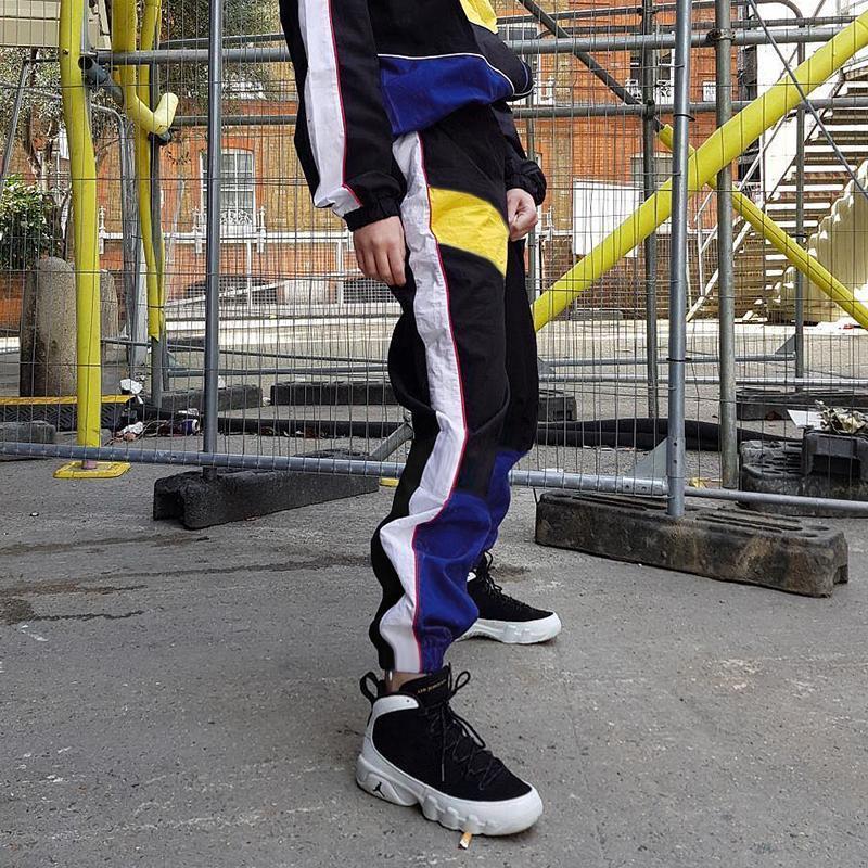 Primary Color Spliced High Waisted Trousers