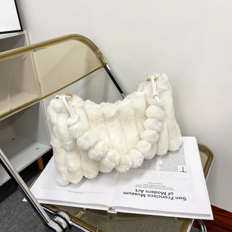Plush Hand-Carrying Bag Large Capacity Trendy Furry Underarm Women's Bag Textured Tote Bag